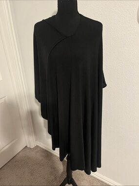Black Women's Poncho Sweater - Classic Draped Cover-Up